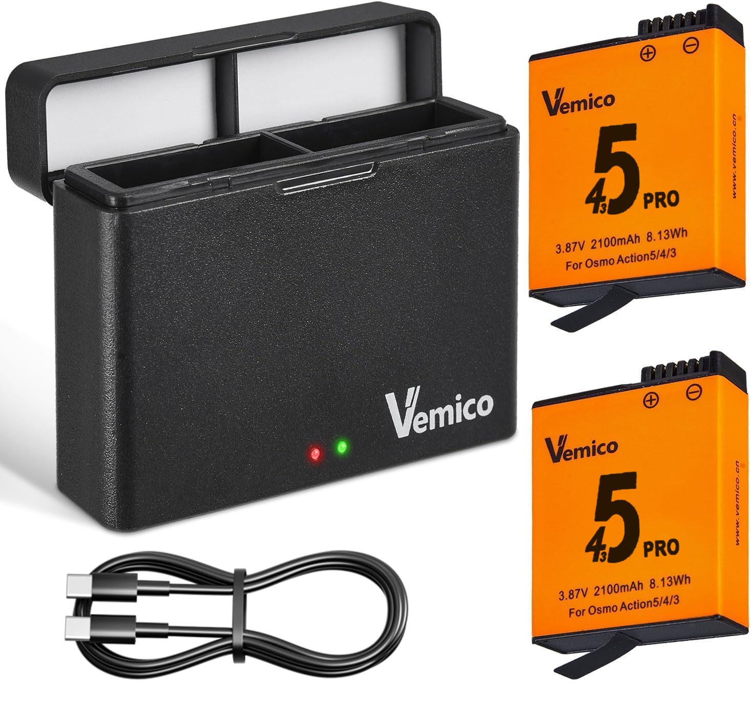Vemico OSMO Action 6 Akku Ladegerät Set 2X 2100mAh Ersatzakku