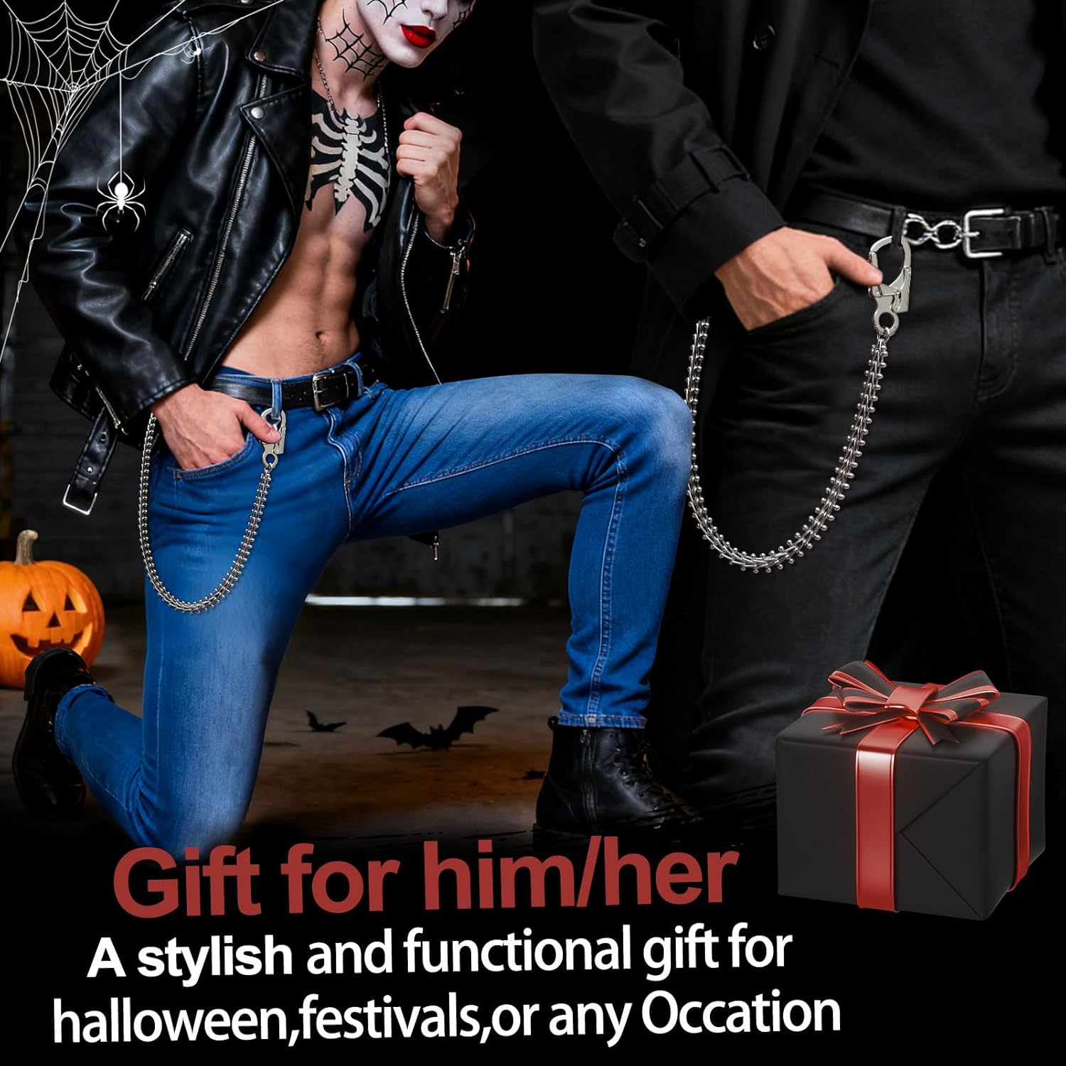 Ahiller Punk Chains for Pants Wallet Car Keys Pocket Jeans Belt with Double Locking Key Carabiner Clip,Goth Accessories - Image 2