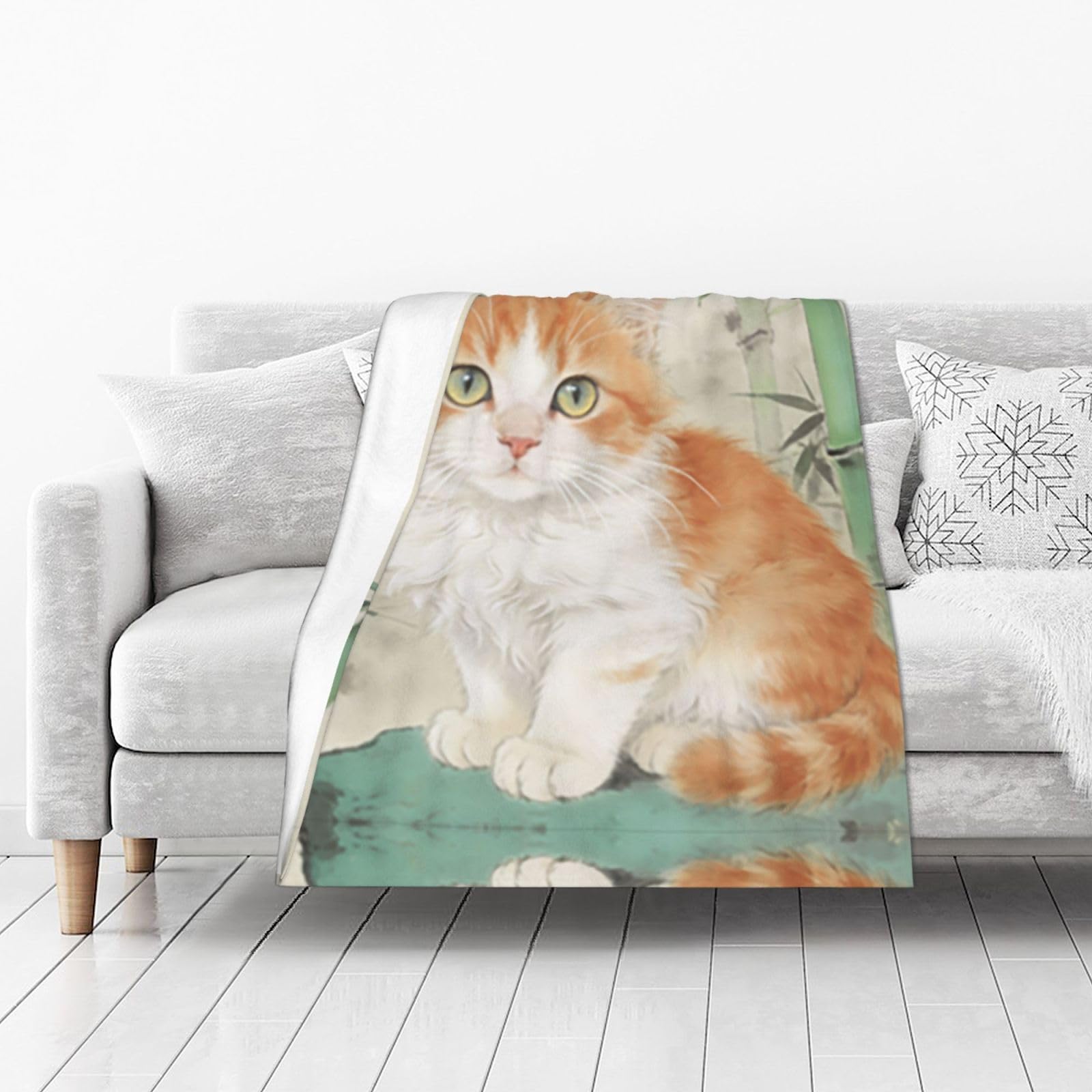 DUYIOKH Bamboo Kitten Print Thick Throw Blanket, Blanket for Couch Bed Warm Travel Blanket for Camping Movie Night
