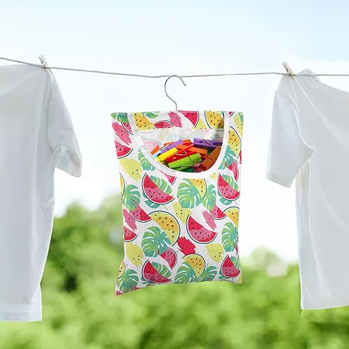 Miniatura 6 de 3 piezas de bolsa de lavandería con gancho para colgar ropa de 11.6 x 10.5 pulgadas, sandía de lona para ropa de lavandería, soporte para alfileres