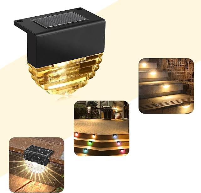 COLORLAM 6PCs Solar Fence Lights Solar Powered Garden Outdoor Step Lights 2 Lighting Modes Warm White/Color Changing IP65 Waterproof Deck Lights for Railings Terraces Stairs Garden