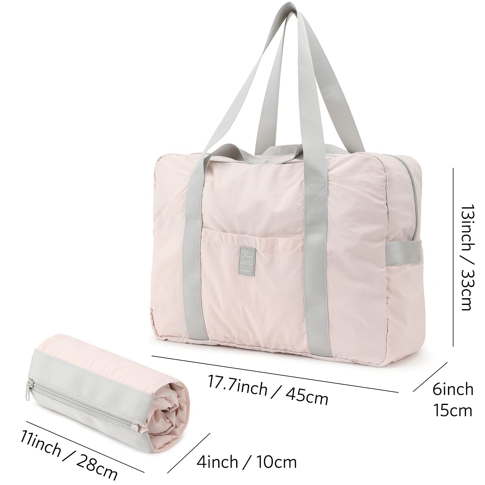 VanFn Borsone da viaggio pieghevole, borsone sportivo da palestra, borsa da palestra in nylon impermeabile, borsone leggero per donne e uomini, borsa da weekend all'aperto, serie P.Travel, Rosa chiaro