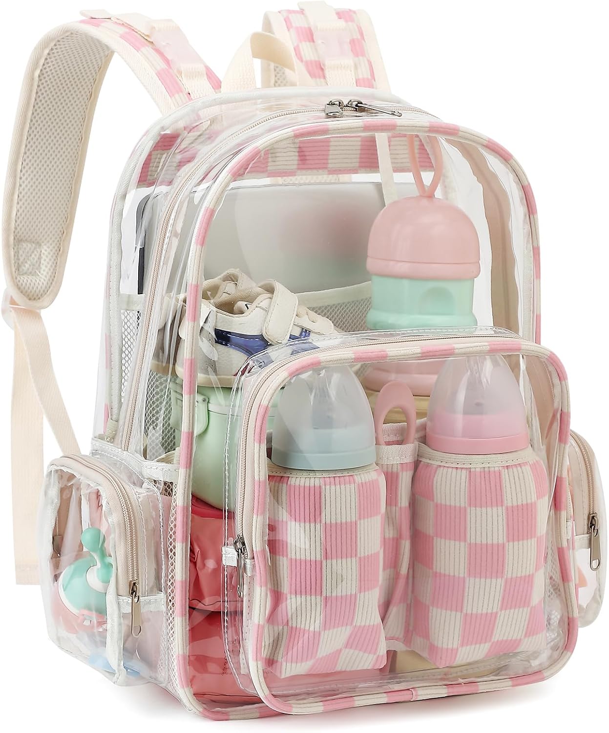 Clear Baby Diaper Bag Backpack for Mom, Large Capacity Travel Nappy Bag for Boys & Girls with Stroller Straps (Corduroy Checkered Purple)