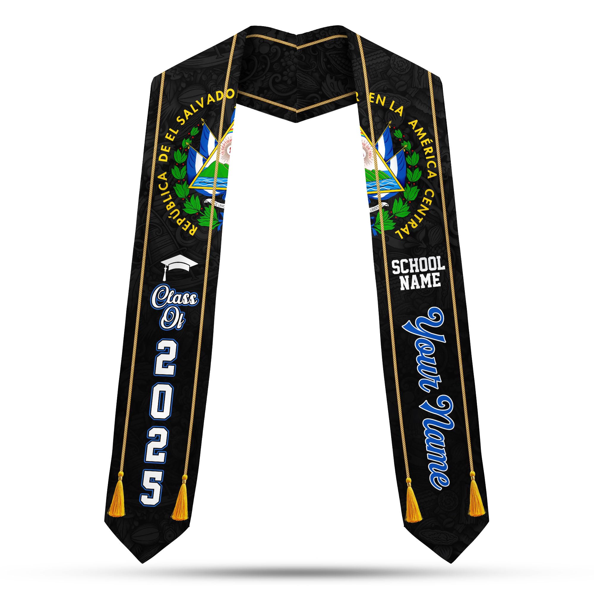 MonkeyVan Custom Salvadoran Graduation Stole 2025,Personalized El Salvador Flag Graduation Sash,Salvadoran American Stole S27