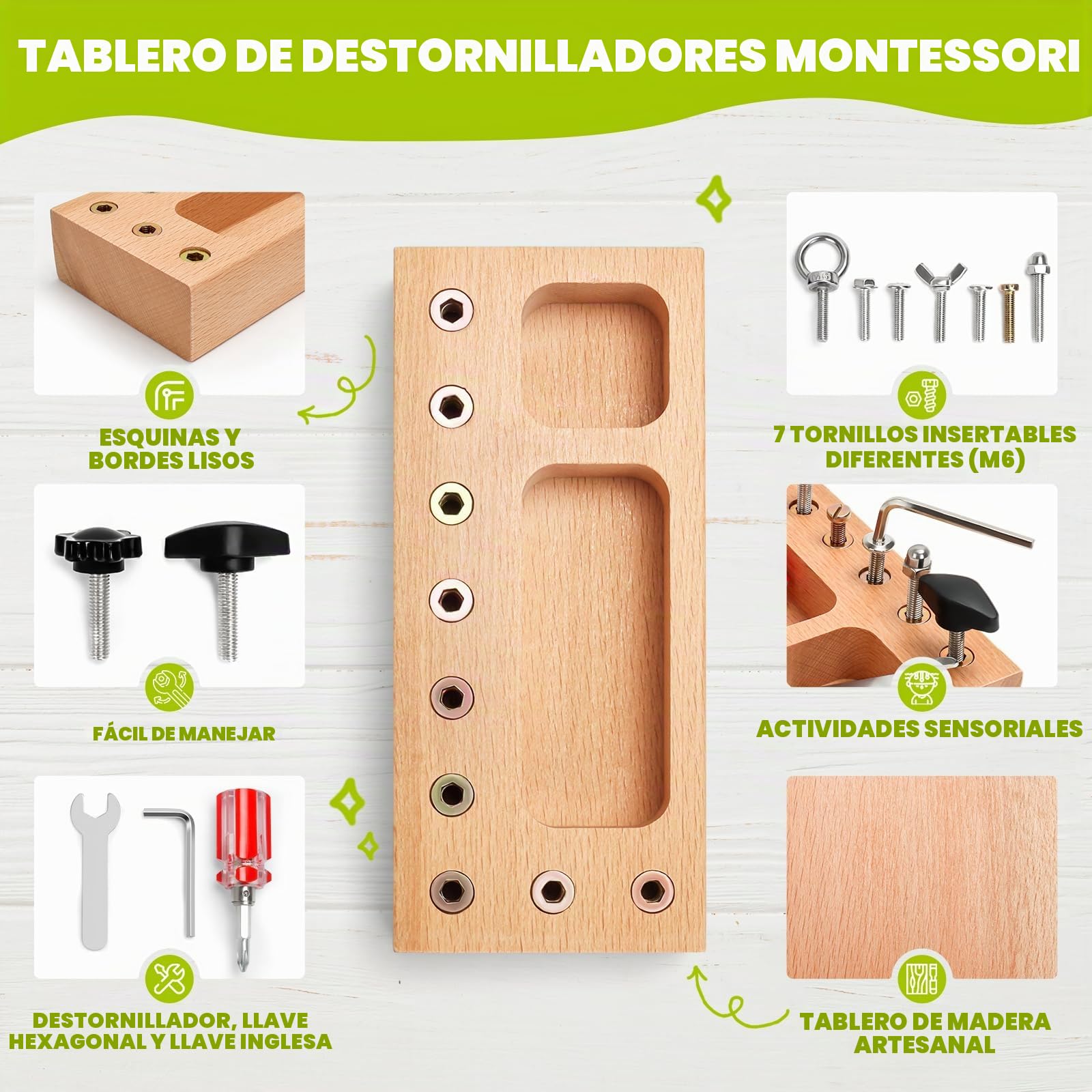 TenFans Montessori Juguetes para 1 2 3 4 años, Tablero de Destornilladores Montessori, Juguetes de Madera para niños, Juguetes de Habilidades motoras Finas, Juguetes sensoriales para niños pequeños.