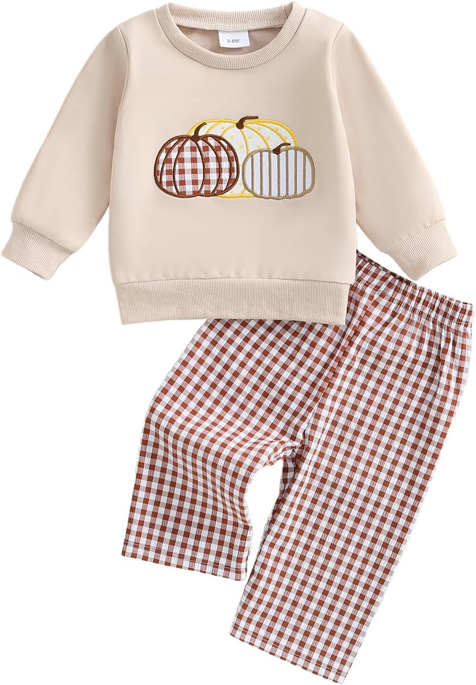 Toddler Baby Boy Halloween Pumpkin Smocked Outfit Long Sleeve Embroidery Sweatshirt Gingham Pants Two Piece Clothes