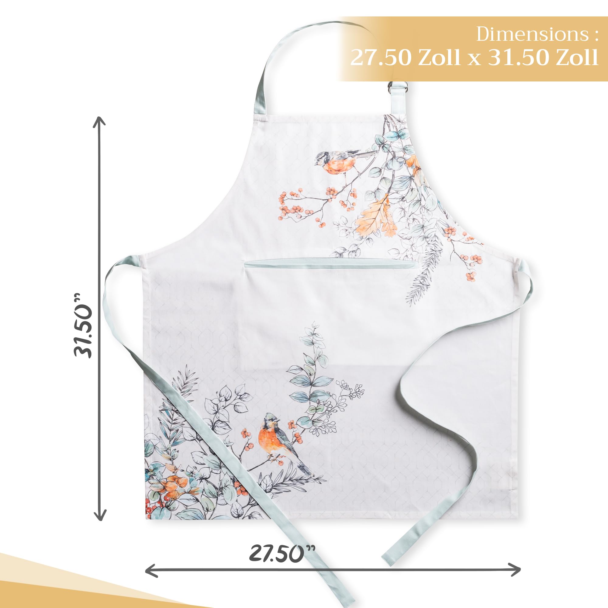 Maison d 'Hermine Delantal de Cocina Blanco Shabby Chique 100% algodón con Cuello Ajustable y Bolsillo Central Oculto Corbatas largas para Mujeres/Hombres, Chef, Restaurante, Hogar (70x85cm) Día Madre