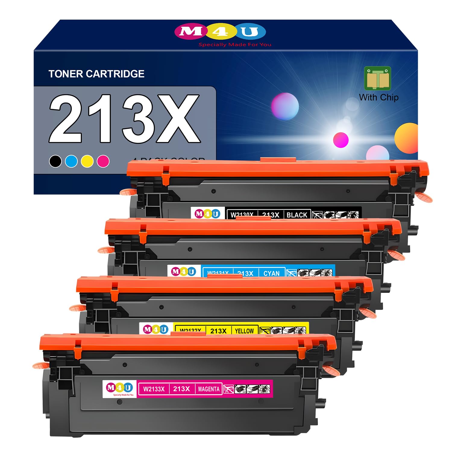 213X Toner Cartridges High Yield 4 Pack(with Chip) Compatible with 213X W2130X 213A W2130A 4 Pack for Enterprise 5700dn 6700dn 6701dn, Flow MFP 5800