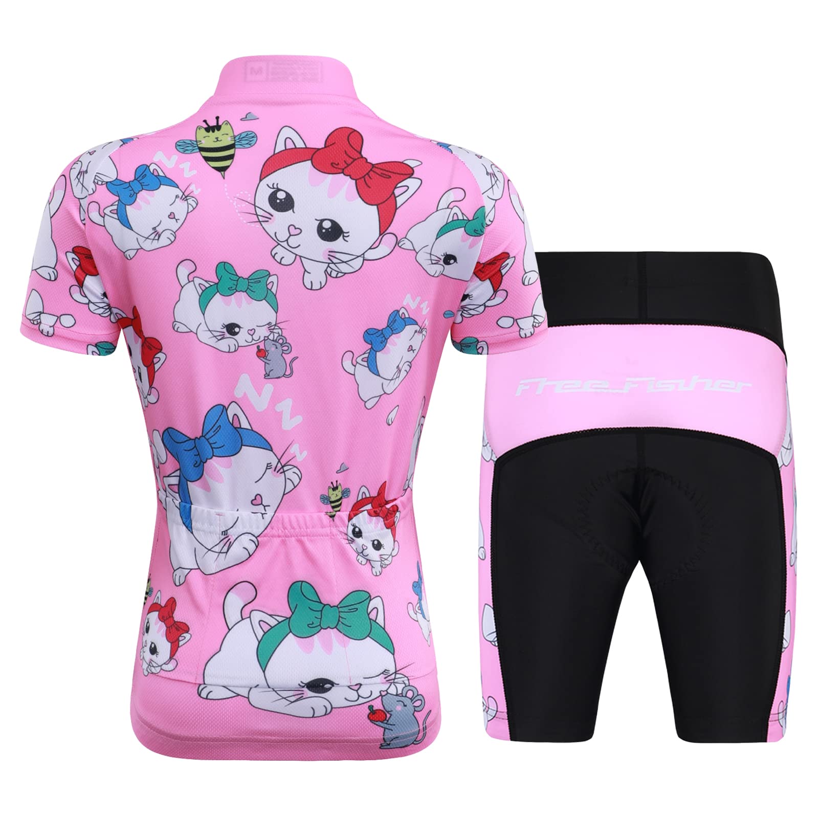 Kinder Radtrikot Set Jungen Mädchen Fahrrad Trikot Schnell Trocknend Kurzarmtrikot Atmungsaktiv Radsport Anzüge Kurzarm +Kurz Radhose mit 3D Sitzpolster
