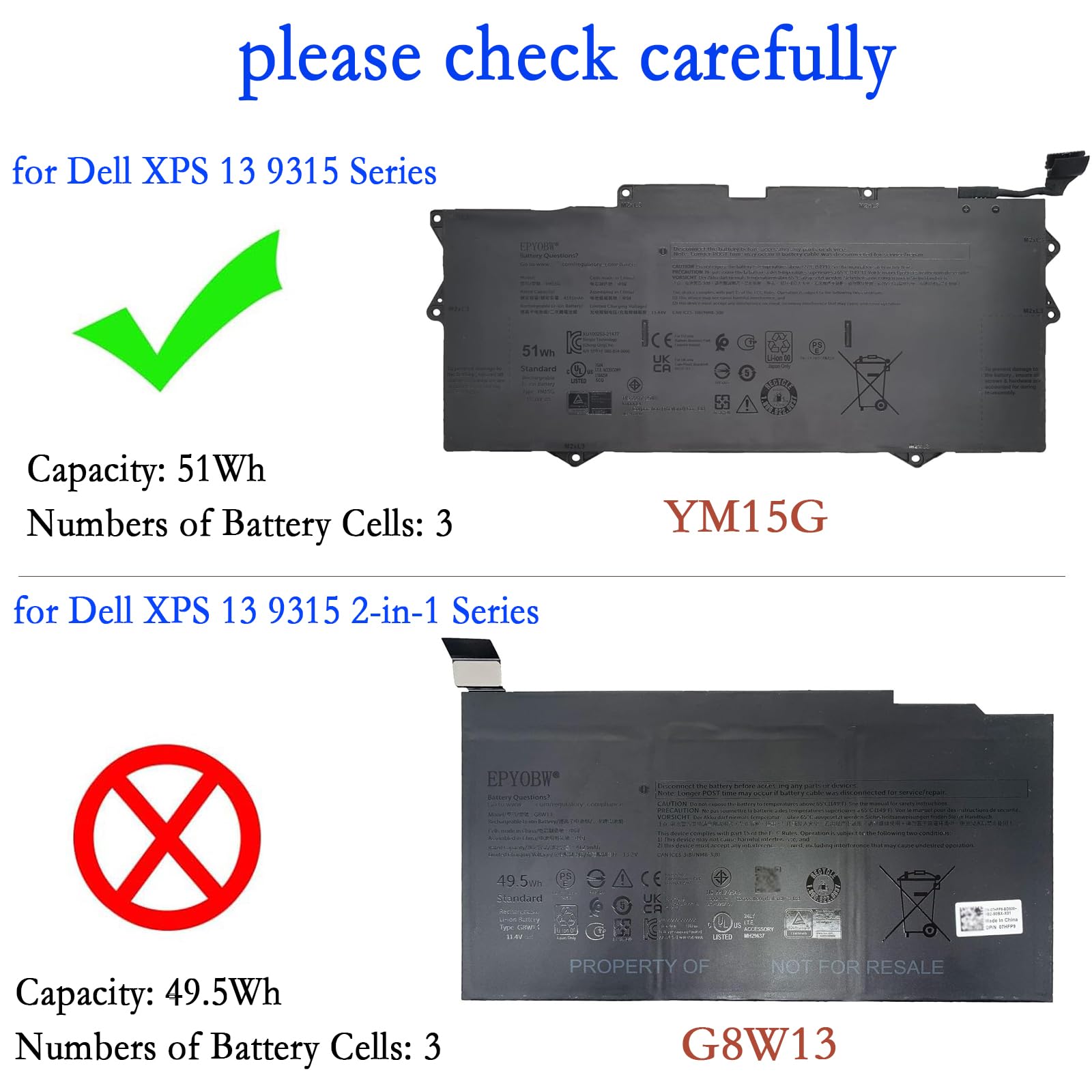 Amazon.com: EPYOBW YM15G Laptop Battery 51Wh 4191mAh 11.55V