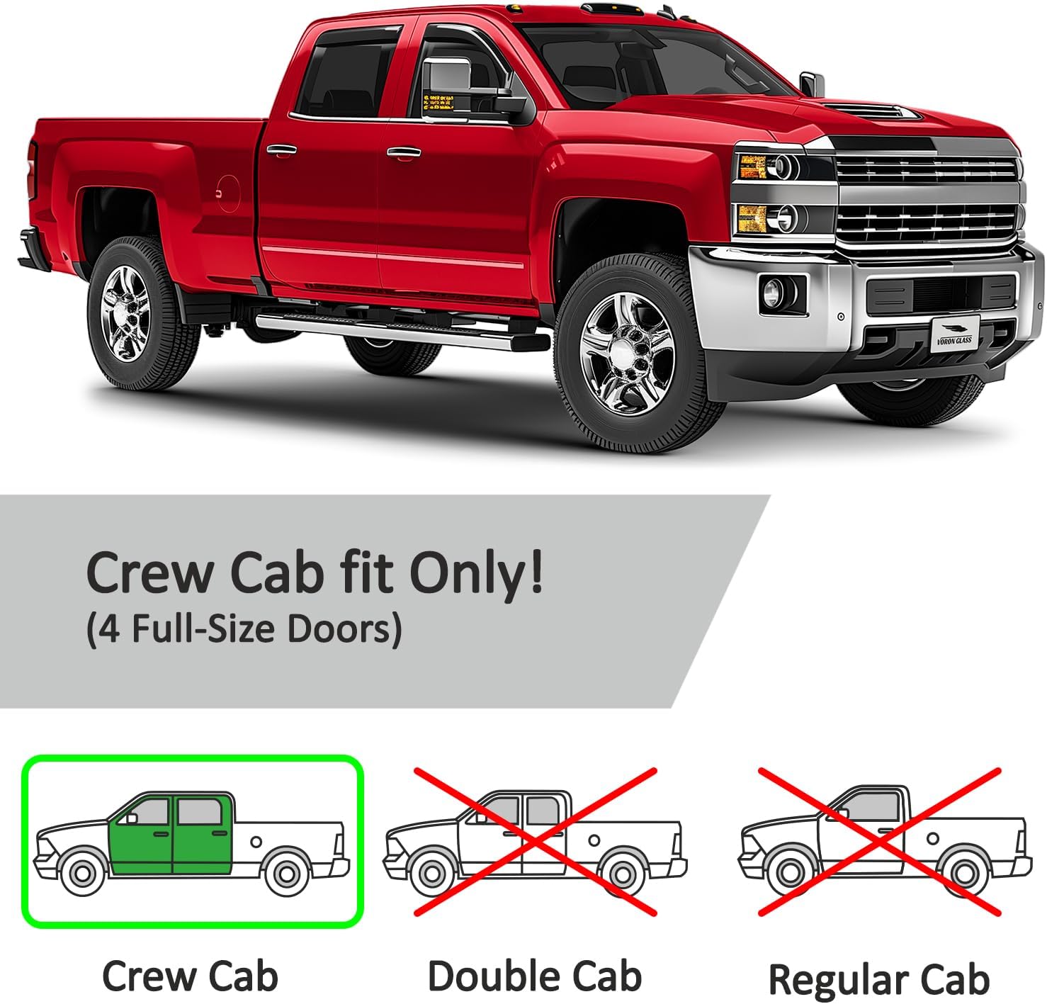 Voron Glass in-Channel Extra Durable Rain Guards for Chevrolet (Chevy) Silverado 2500HD/3500HD 2015-2019 Crew Cab, Window Deflectors, Vent Window Visors, 4 Pieces - 200277