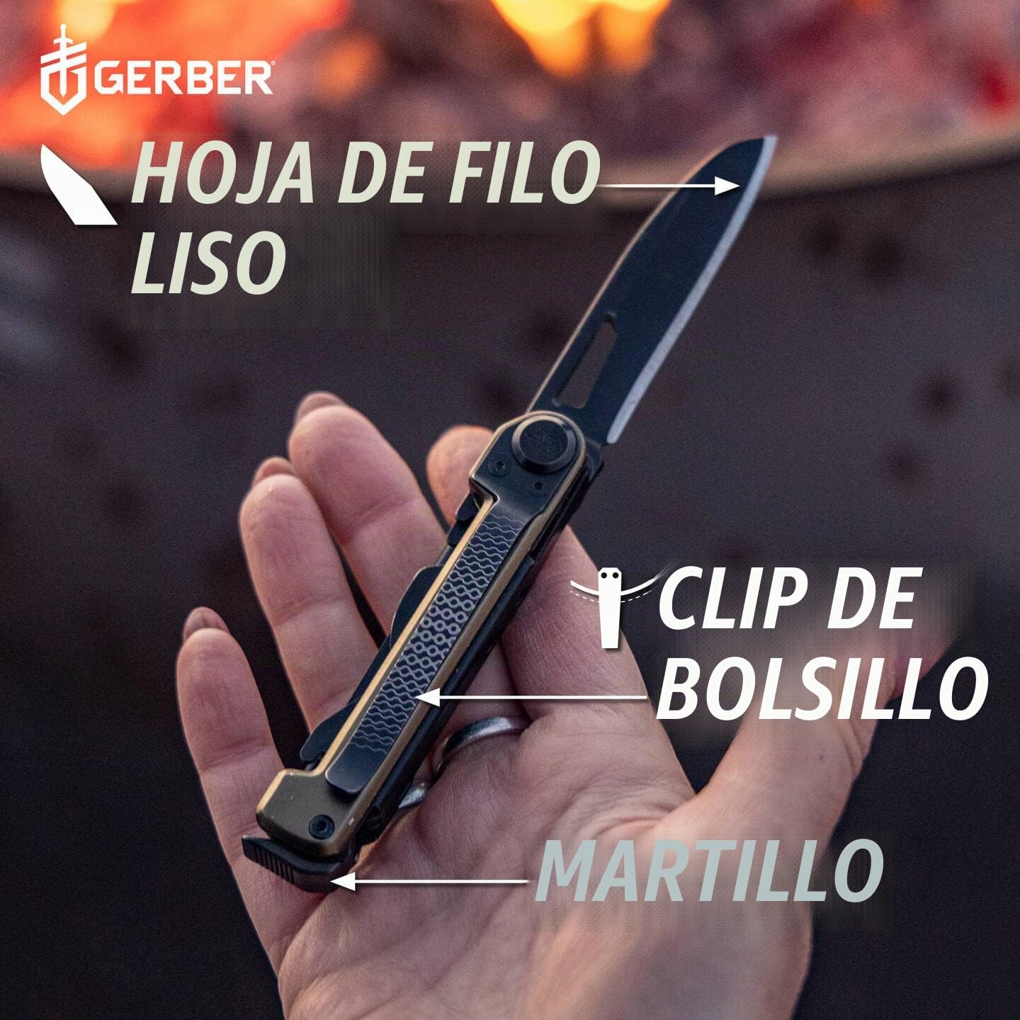 Gerber Navaja de bolsillo con 7 funciones, Multiherramienta con hoja lisa, Con tijeras y sierra, ArmBar Scout, Gris/Plata, Acero inoxidable/Aluminio, 1064399
