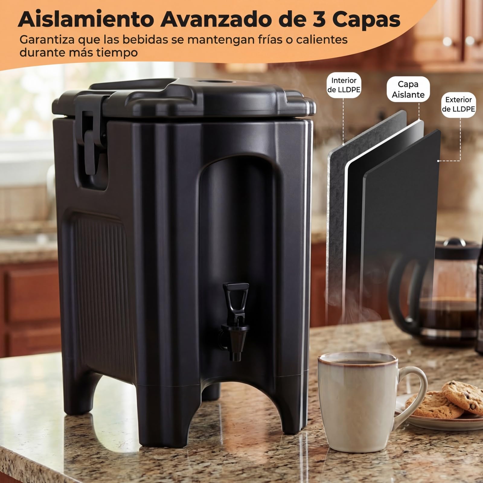 COSTWAY Dispensador de Bebidas Aislado de 16,5 L, Dispensador de Bebidas Frías y Calientes con Aislamiento No Eléctrico, Grifo Antigoteo, Contenedor Térmico Portátil para Camping Fiestas Catering