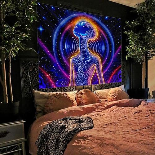 Miniatura 1 de LZBXBXDA Tapiz alienígena universo espacial tapiz de meditación para dormitorio, tapiz colgante de pared para decoración del hogar