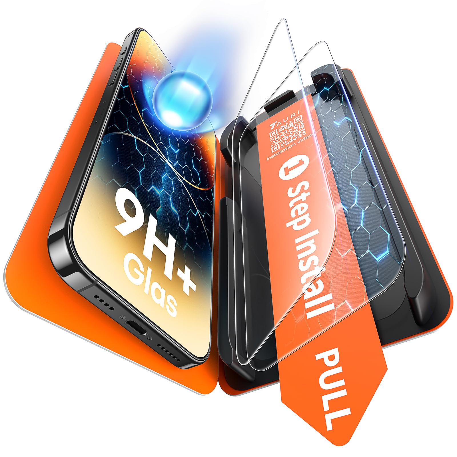 Photo 1 of TAURI 2 Pack for iPhone 14 Pro Max Screen Protector, 1-Step Install Clear