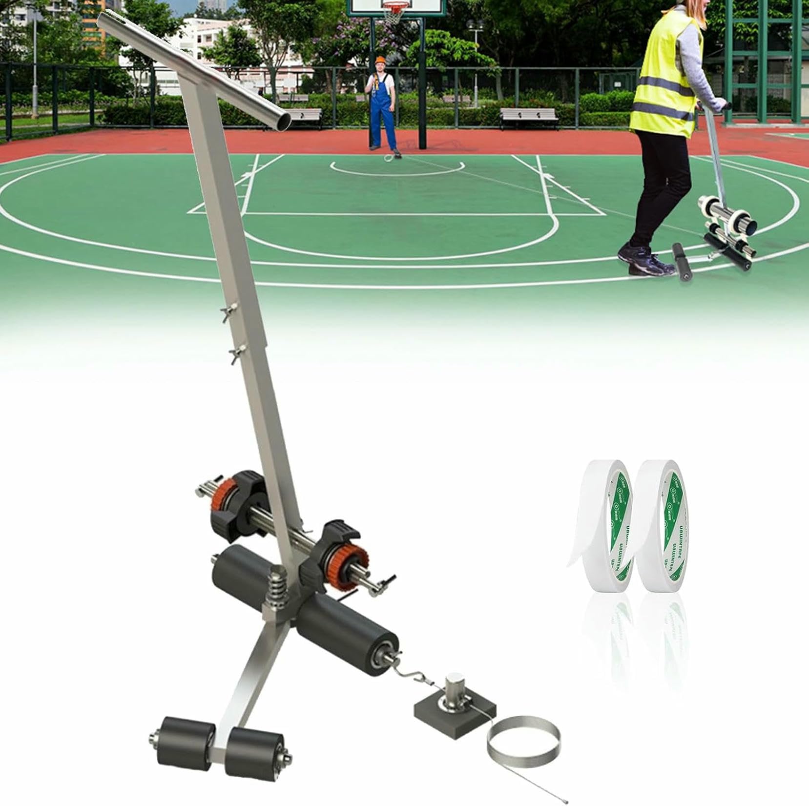 Markierungsmaschine Straßenmarkierungsmaschine, Court Line Tape Lane Applikator with Drawingcircle-Kit, Basketball Court Tool Kit Für Parkplätze, Werkstätten (Lacquería No Incluida)~/