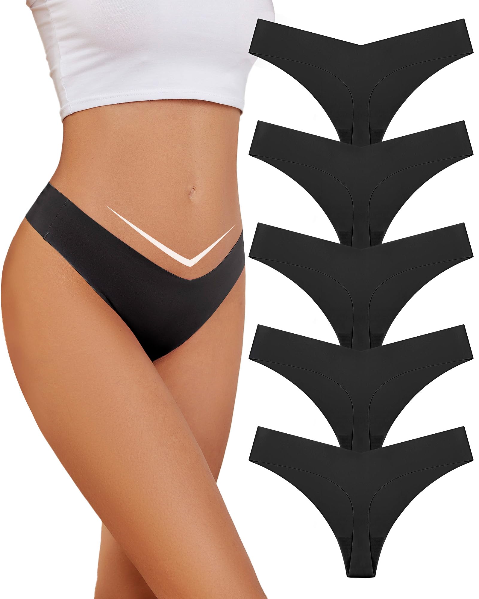 VOENXE Slip Perizoma Donna Senza Cuciture, Tanga A Vita Bassa Mutande Brasiliana,Invisibili Mutandine,Microfibra String Mutanda Biancheria Intimo,Seamless Women Thong Underwear Multipack,Pacco da 5