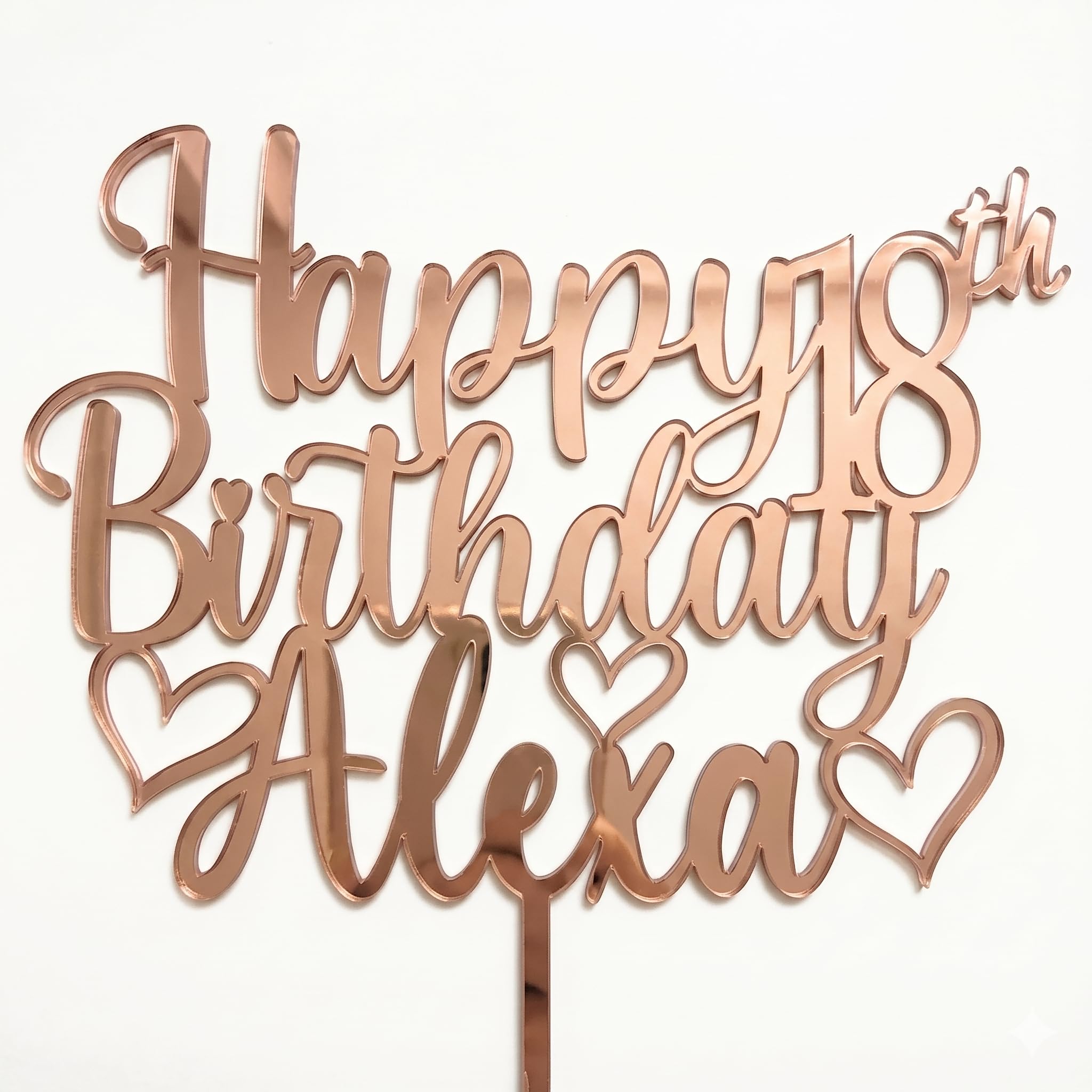 EKAM Personalised Acrylic Cake Topper, Customised Happy Birthday Custom Cake Topper, Any Name & Age Party Cake Decoration Gift for Milestone Birthdays and Special Celebrations (Rosegold)