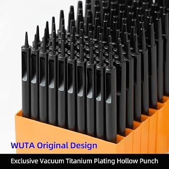 WUTA PVDコーティングレザーホールパンチセット、ベルト&ウォッチストラップ製作用の高炭素鋼の精密ラウンドパンチ 錆びにくいシャープなエッジクラフトツール3.5mホールパンチ10個