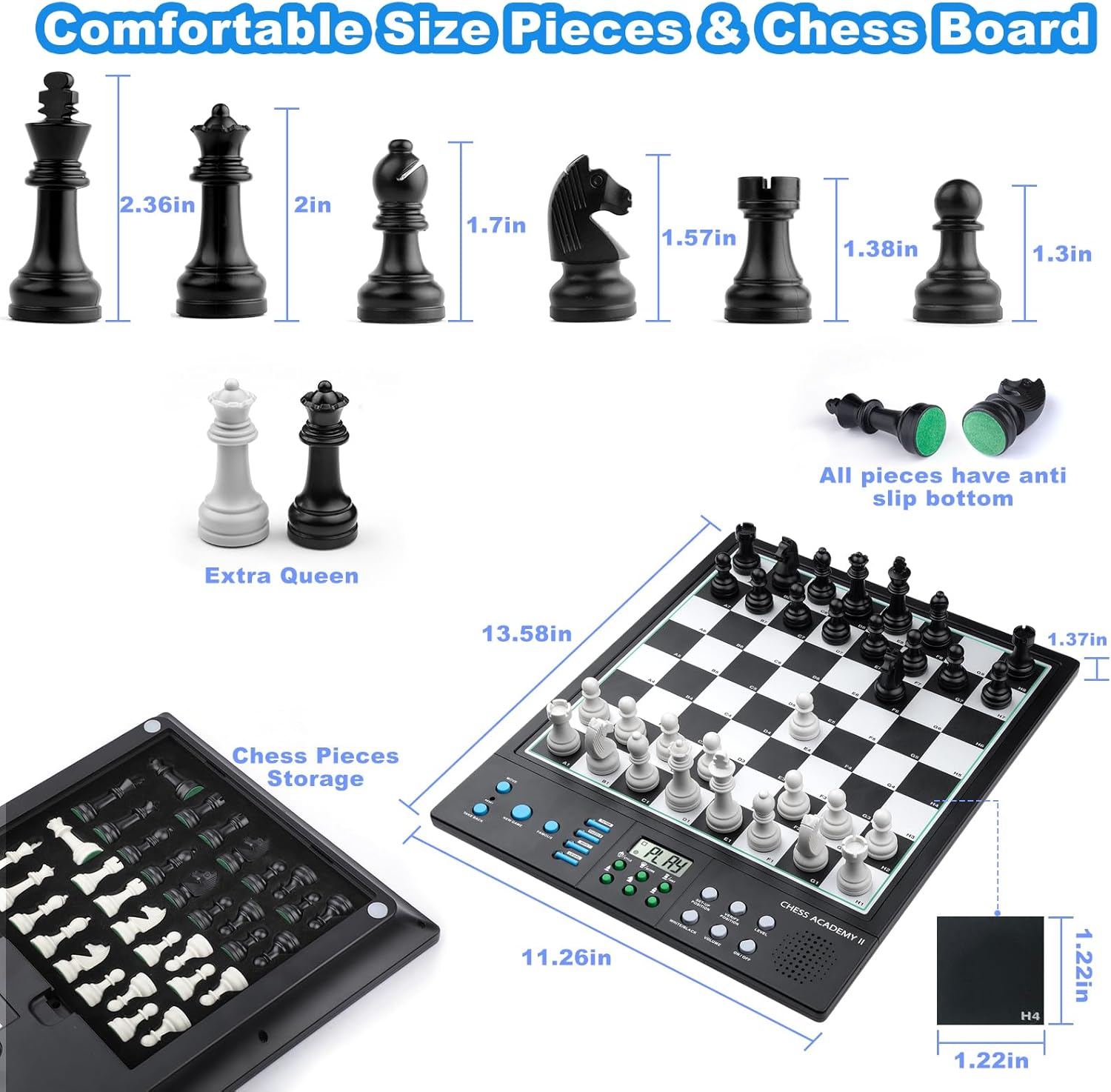 LC2B Advanced Electronic Chess Set with ELO 2200+ Engine & Talking AI Tutor, Comfortable Size Electronic Chess Board Perfect for Chess Lovers, Smart Computer Chess Game Set with Strong Magnet(Black)