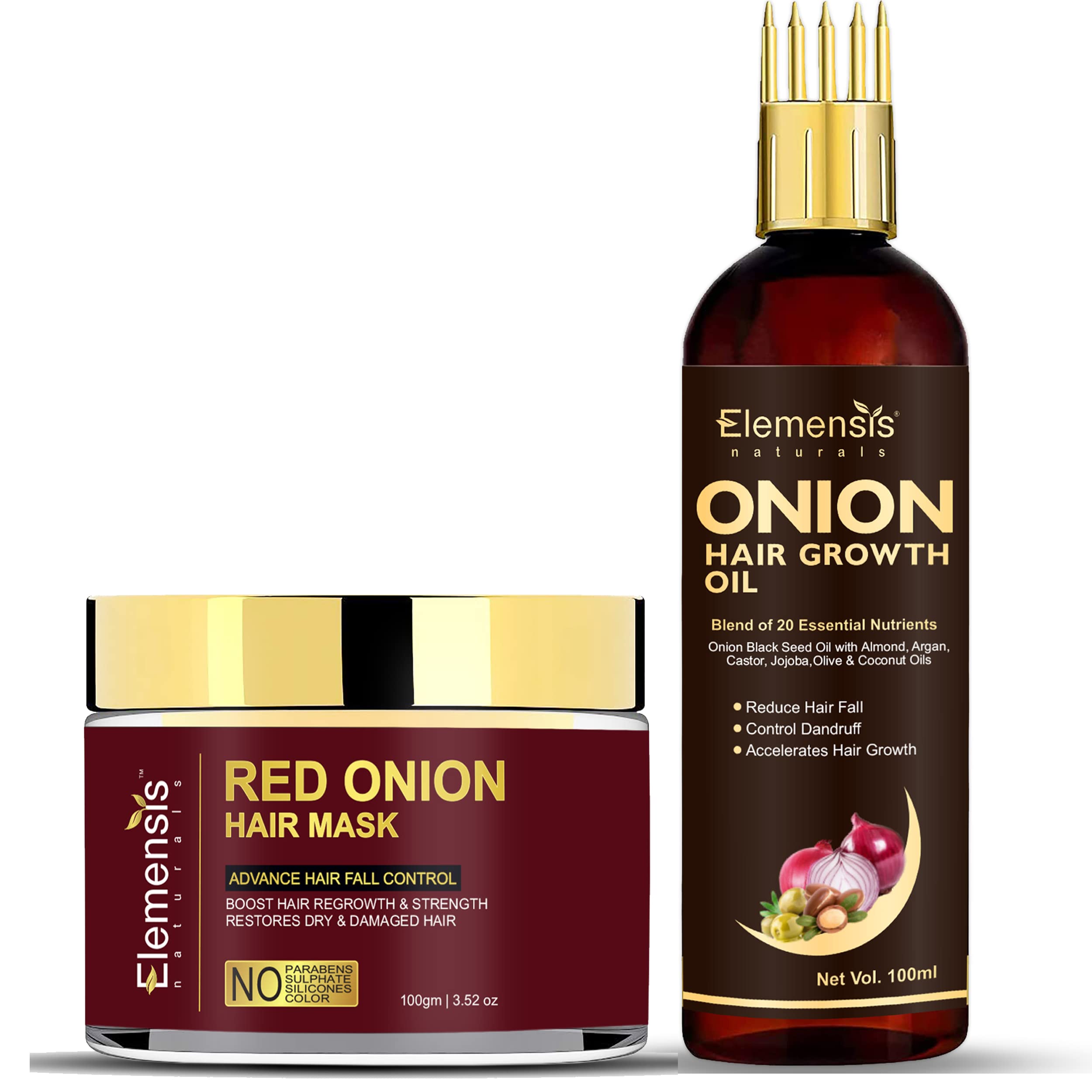 Elemensis NaturalsOnion Black Seed Oil Hair Care Ultimate 2 Kit (Hair Oil + Hair Mask, Each 100gm)