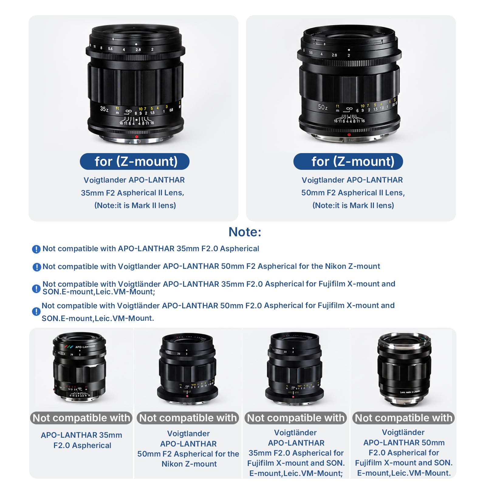 Haoge Pare-soleil carré en métal pour objectif Z 35 mm 50 mm f2 II pour Voigtlander APO-LANTHAR 50 mm 35 mm F2 Asphérique II Z Mount Accessoires d'objectif à baïonnette Noir, LH-35AAZ+Cap-35AAZ avec