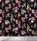 Soimoi Decorative Floral Printed Cotton Poplin Fabric by The Yard 58 Inches Wide Material-Black