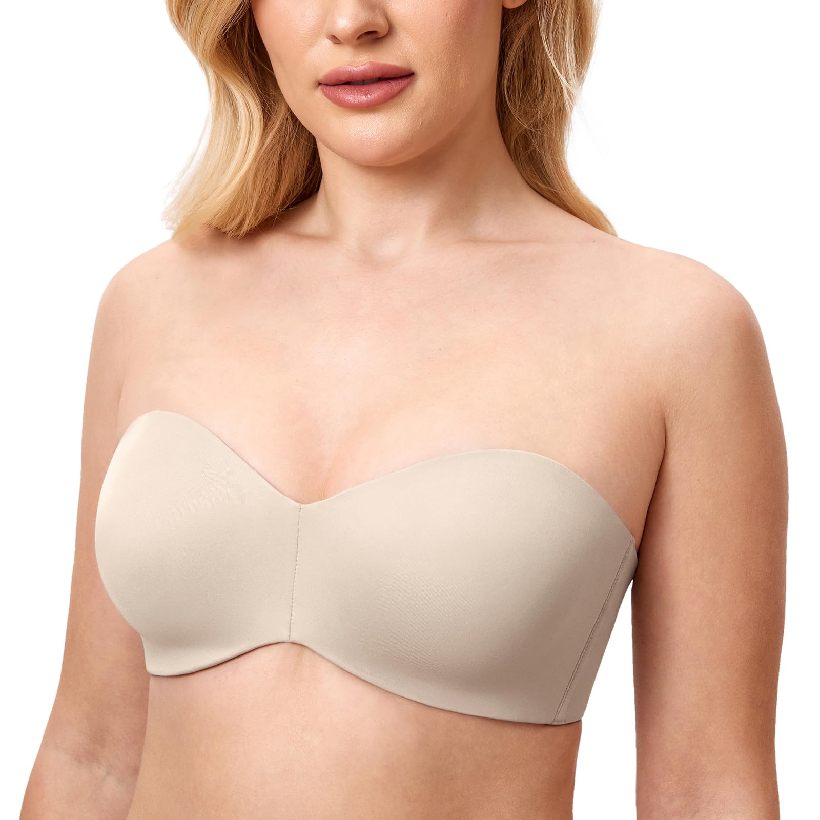DELIMIRA Women's Strapless Bras Underwire Support Non Padded Plus Size Minimiser Bra Flax Beige 34G