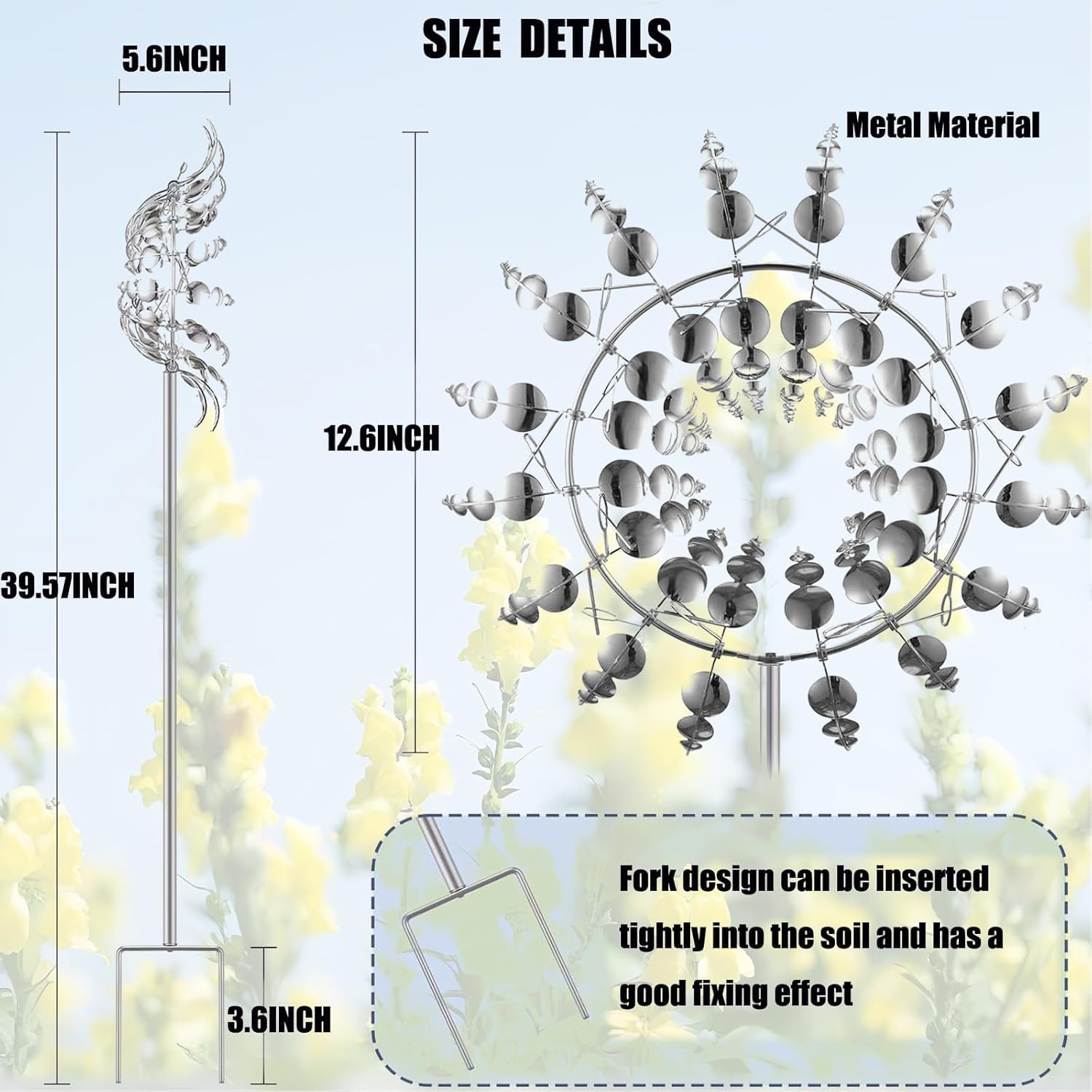 Molino de Viento de Metal 3D, 30cm único y mágico Esculturas Eólicas con Estaca de Jardín de Metal para Terrazas al Aire Libre para Patio Césped y Jardín Decoración Ornamento