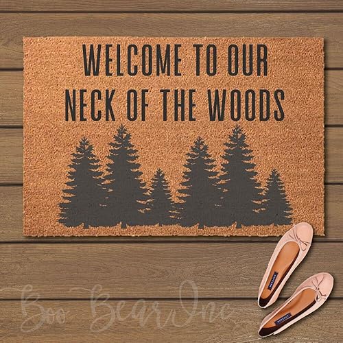 Felpudo de bienvenida a nuestro cuello del bosque, tapete de bienvenida, divertido tapete antideslizante de Halloween para el hogar, baño, cocina,