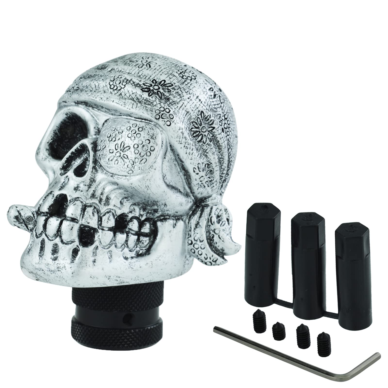 Temzzer Silver Shifter Knob Skull Vehicle Shift Lever Handle Resin Transmission Gear Stick Head For Most Manual Automotive Vehicles (Silver)