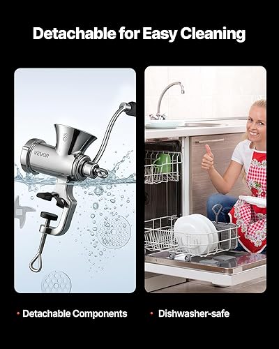 Miniatura 48 de VEVOR Picadora de carne manual de acero inoxidable 304, accionada a mano, máquina multifuncional de salchichas, máquina de café en polvo