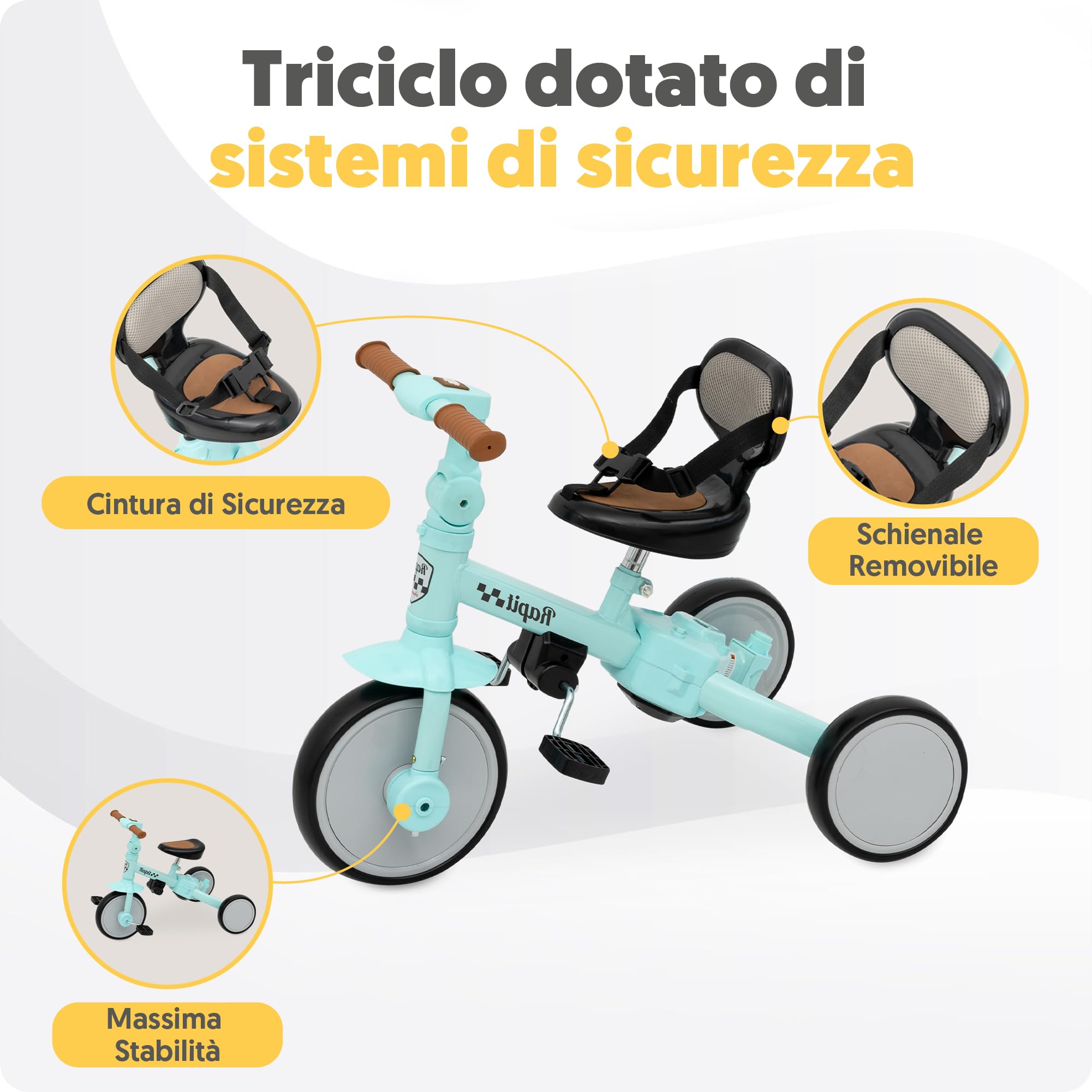 Triciclo Evolutivo 5 in 1 Interbaby | Triciclo Bambini con Maniglione da 1 a 5 Anni | Bicicletta Bambini e Bici Senza Pedali Trasformabile | Con o Senza Pedali | Regolabile e Adattabile (Verde)