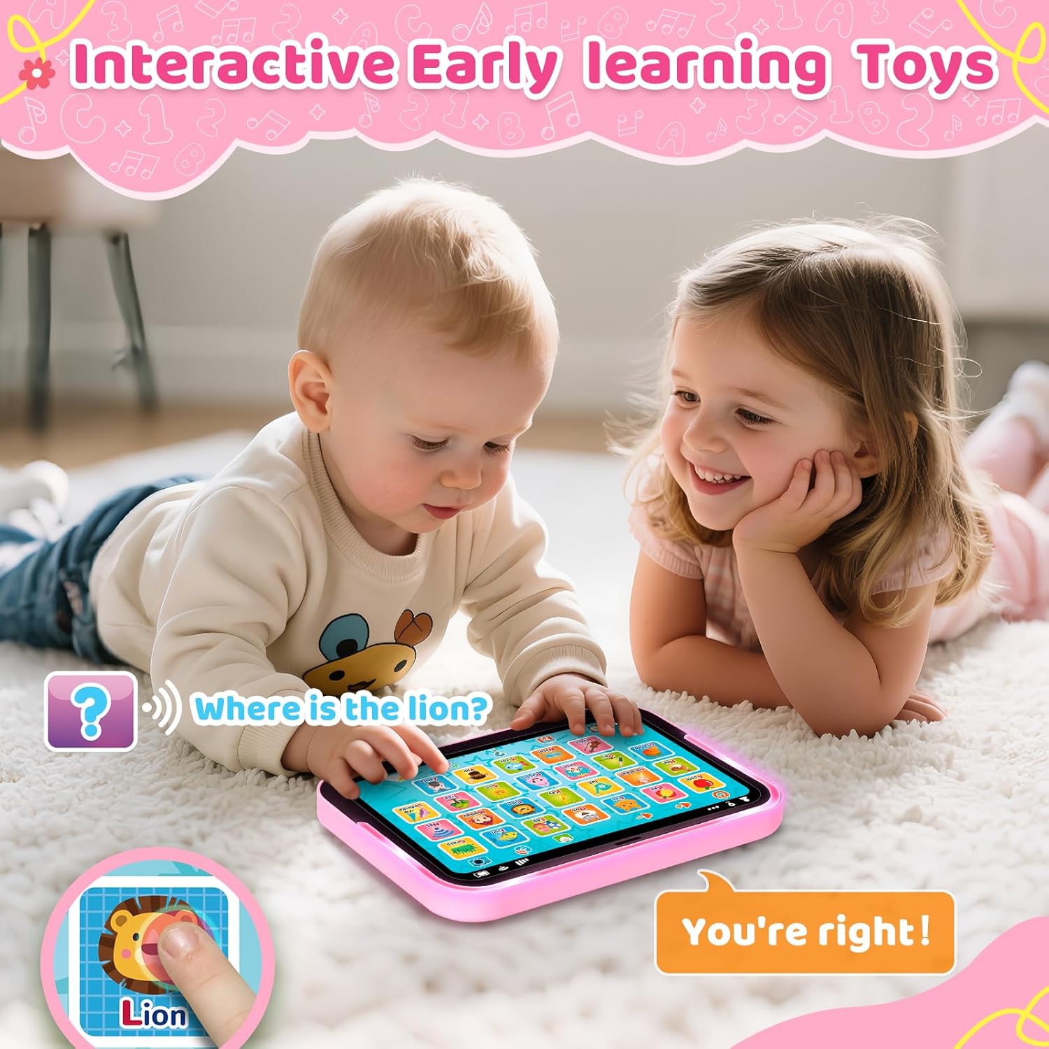 Learning Toy for Kids 1 2 3 Year Old Boys Girls, Learning Laptop for Toddlers 1-3, Interactive Educational Toys with Music Sounds Lights, Christmas Birthday Gifts for Baby Kids Age 12-18 Months, Pink - Image 4