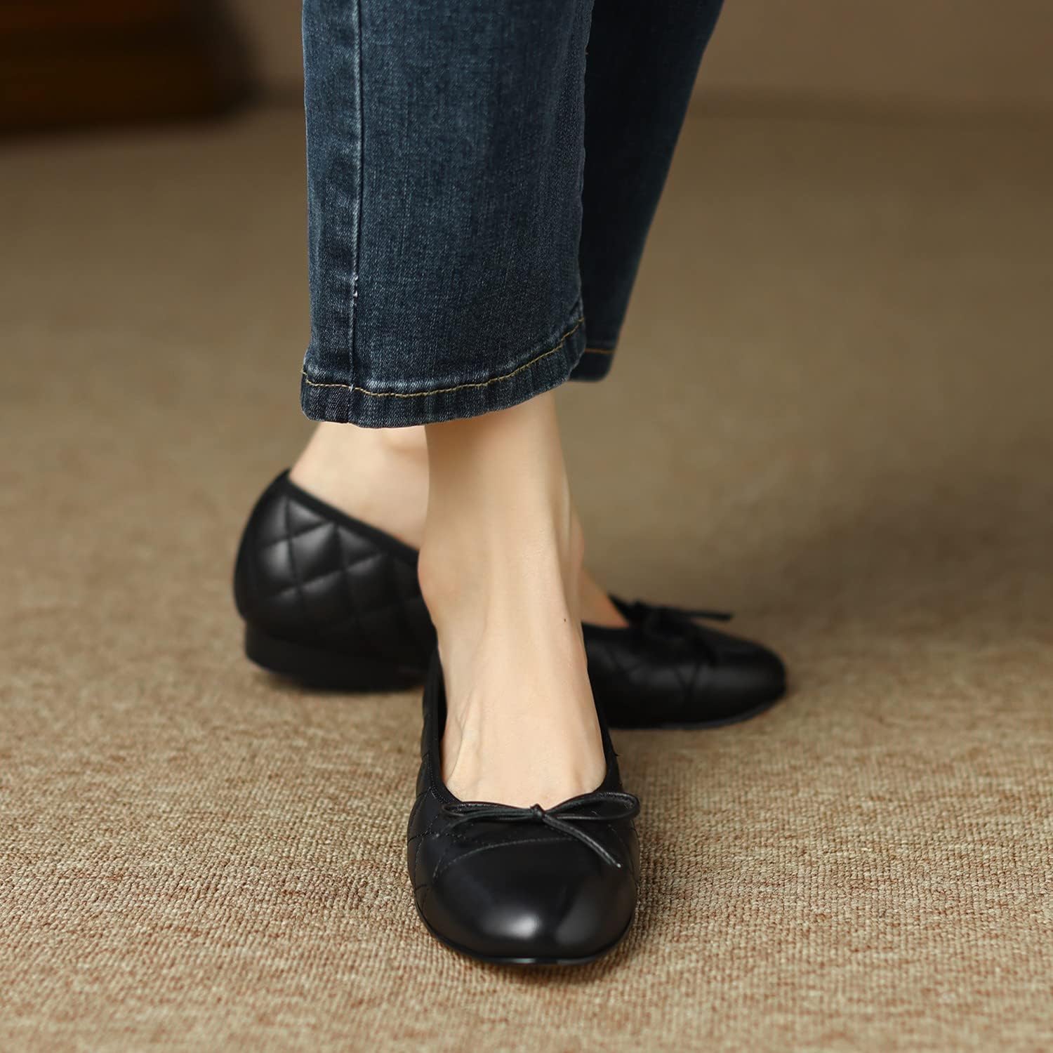 SHODENSE Women Cap Toe Bow Flats Two Tone Slip On Ballet Flats Comfy Closed Round Toe Flats Colorblock 1 Inch Low Flat Heel Dress Shoes Cute Cute Casual Drive Flat Shoes 4-11 M US - Image 5