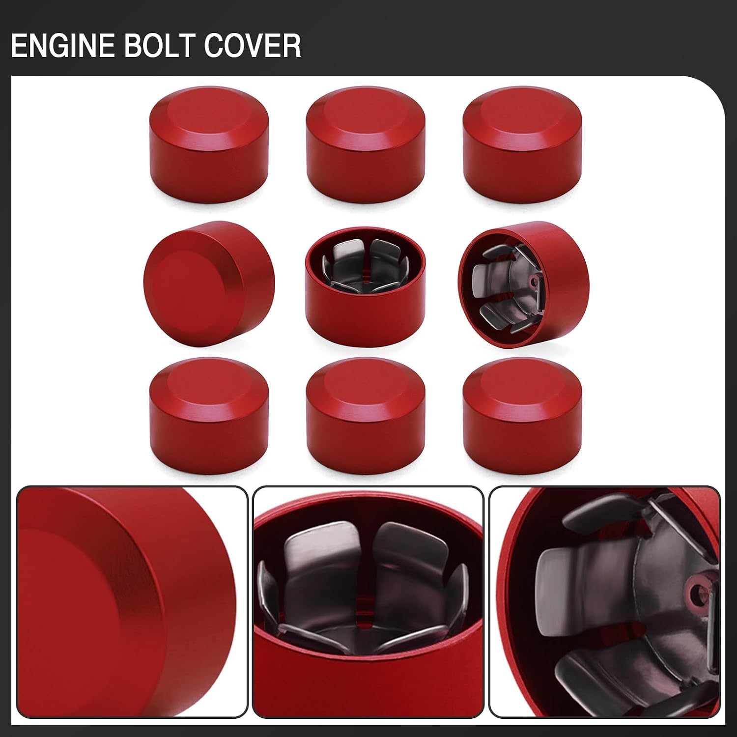 10Pcs Motorcycle Bolt Covers Engine Topper Bolt Caps Aluminum for Harley Touring Street Glide Road King Sportster Dyna Softail Fatboy Twin Cam (Red fit 9.5-12mm Bolt, Middle)