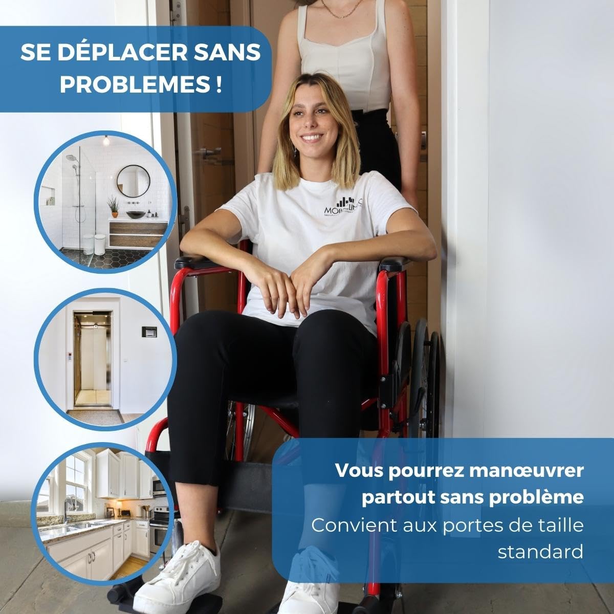 Mobiclinic®, Fauteuil roulant pliable, Auto-propulsé, Chaise roulante, Alcazaba, Assise 46 cm, Système de franchissement des bordures, Repose-pieds rabattables, Anti-crevaison, Frein sur les roues