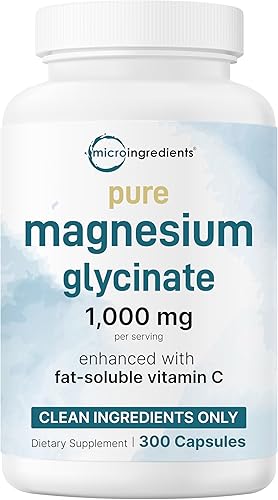 Glicinato de magnesio puro 1,000 mg, 300 cápsulas  100% quelado para una máxima absorción  Apoyo para el sueño, la salud muscular, del corazón y los