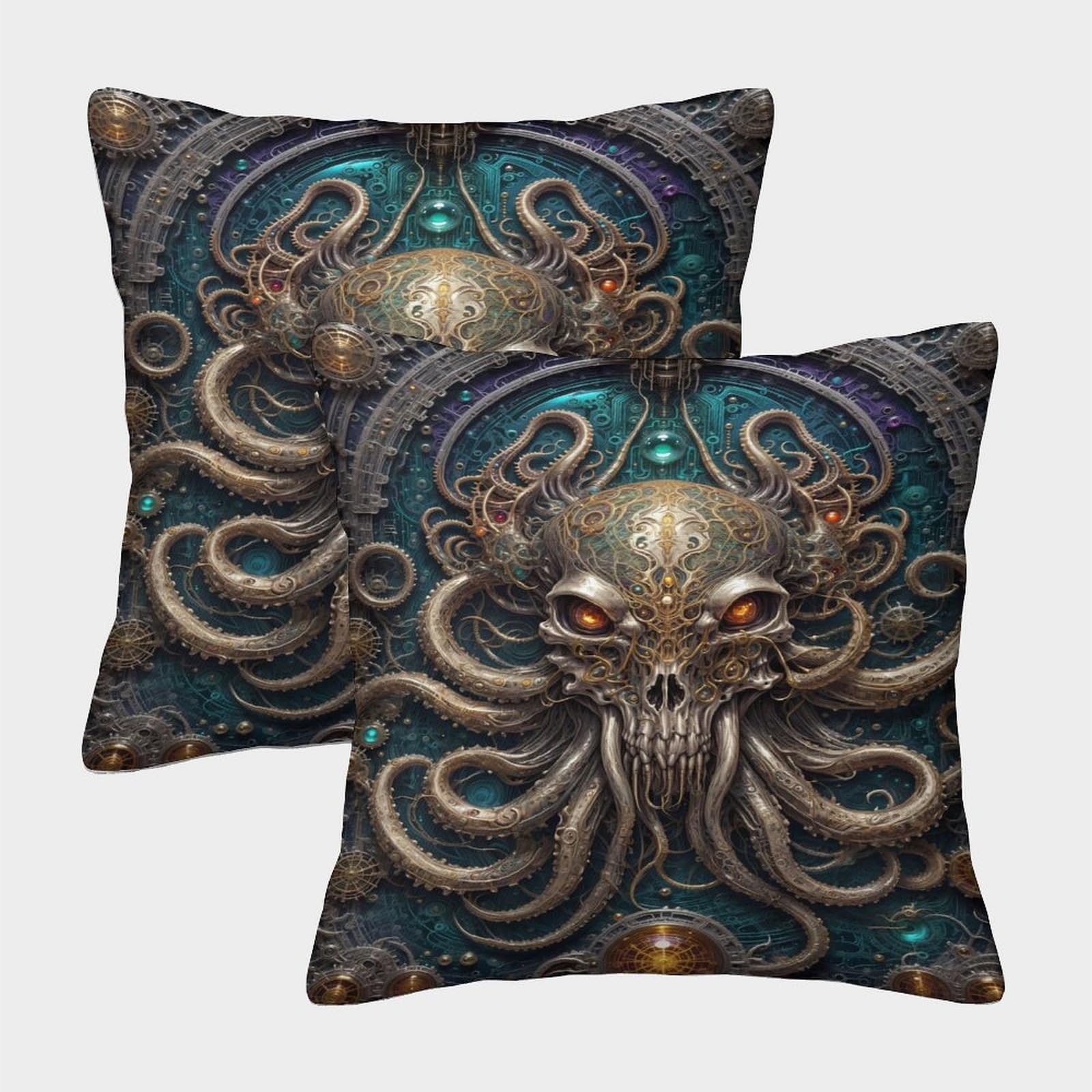 Poliuaws Cybernetic Kraken Skull Slip Silk Pillowcase Cushion Covers Anti Allergy Pillow Slips 50X50cm