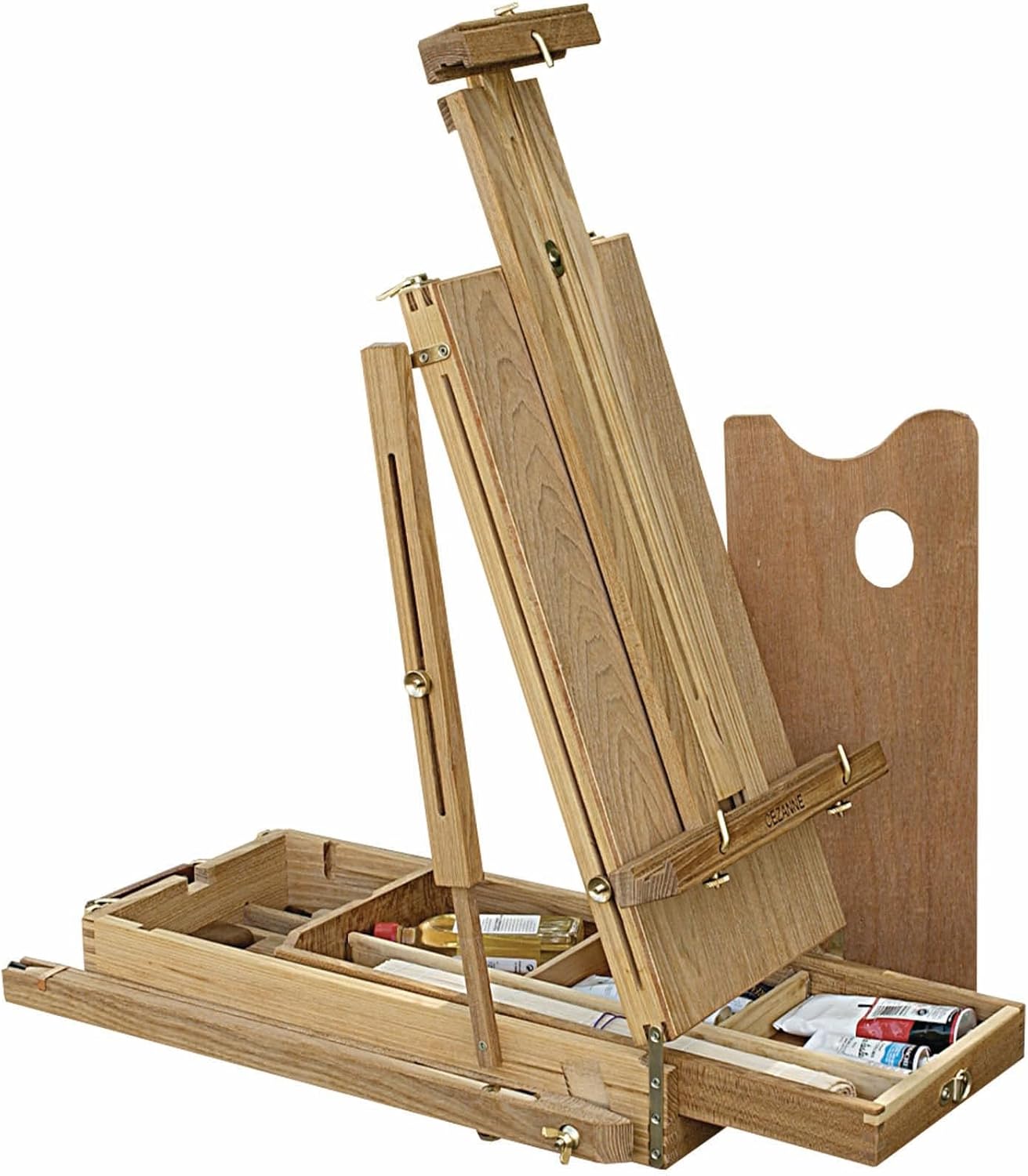 Creative Mark Cezanne Half Box French Travel Easel - All Wood, Oiled Elm, Lightweight 11.25 lbs, Watercolor, Drawing, Plein Air Use, Comfortable Handle, Adjustable Strap