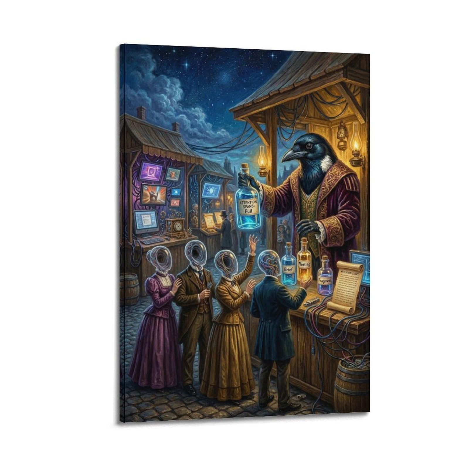 XKUGA Surreal Vintage Animal Poster Crow Attention Economy Satire Modern Decorative Canvas Prints - Ideal Wall Art for Family, Man Cave, Game Room, Boys & Girls Bedroom 20x30inch(50x75cm)