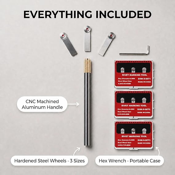 9-Wheel Model Rivet Maker Tool Set - Precision Scribing Kit with Alloy Handle & 3 Multi-Size Wheel Groups - Universal Detail Embossing for Mecha, Aircraft & Tank Scale Modeling(Set S123)