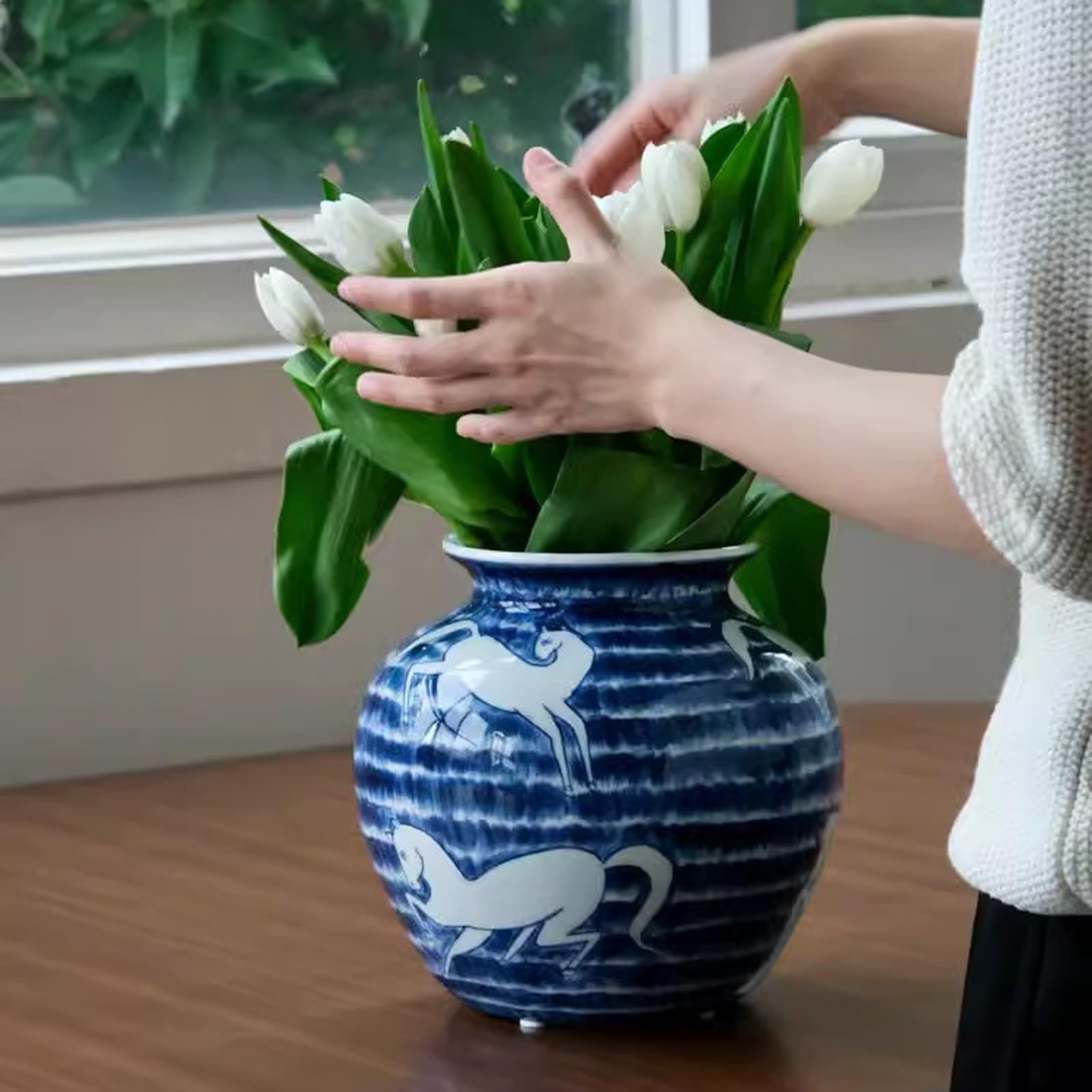 Wazon ceramiczny w stylu chińskim, ręcznie malowany niebieski i biały atrament porcelanowy wazon, dekoracje do pokoju wnętrz