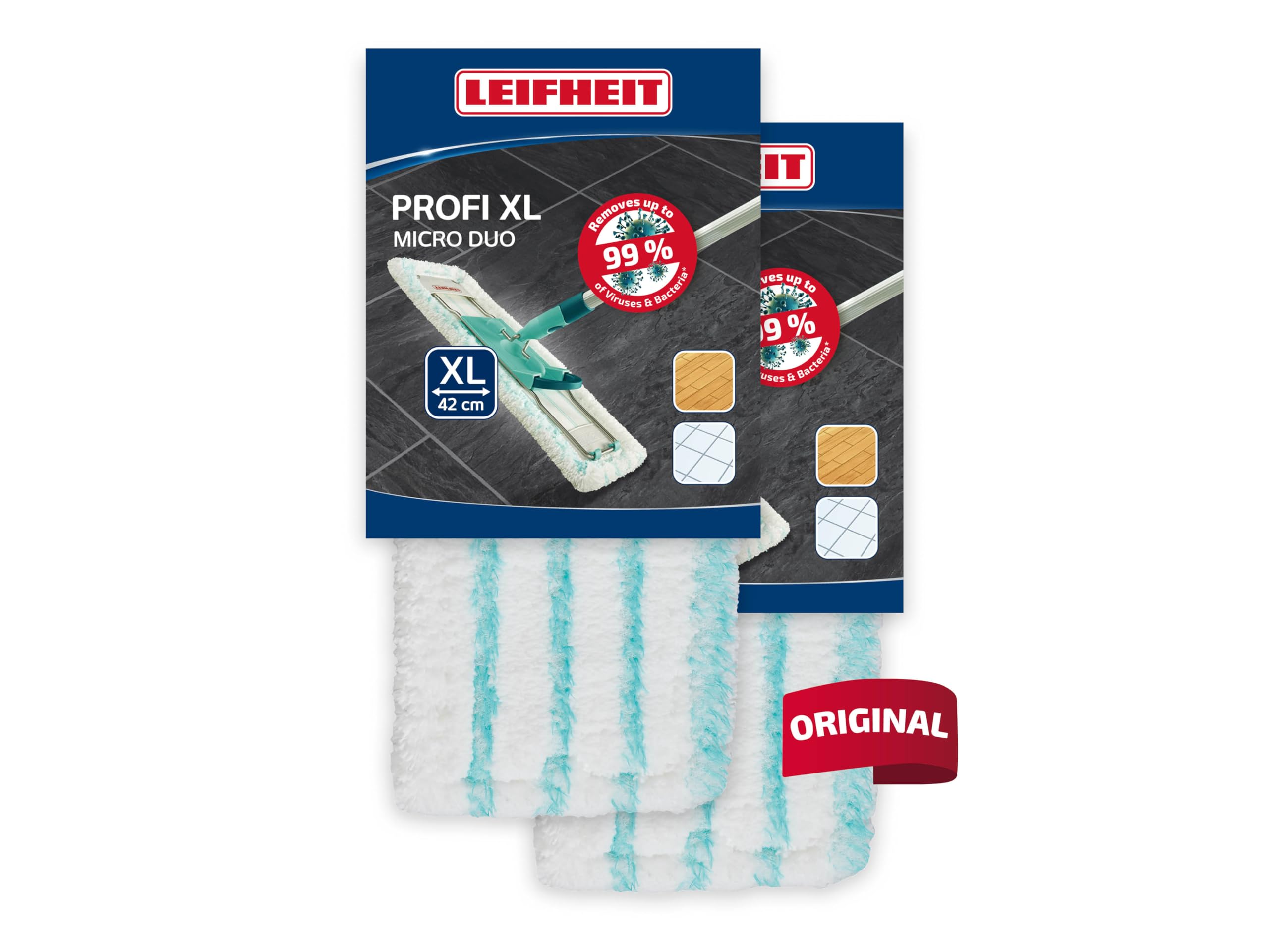 Leifheit Original Set of 2 Mop Covers Profi XL Micro Duo, for All Floor Types, Floor Mop Replacement Cover, Ideal Dirt Absorption Thanks to 2 Fibre System, Microfibre Cleaning Cloth Ideal for Tiles