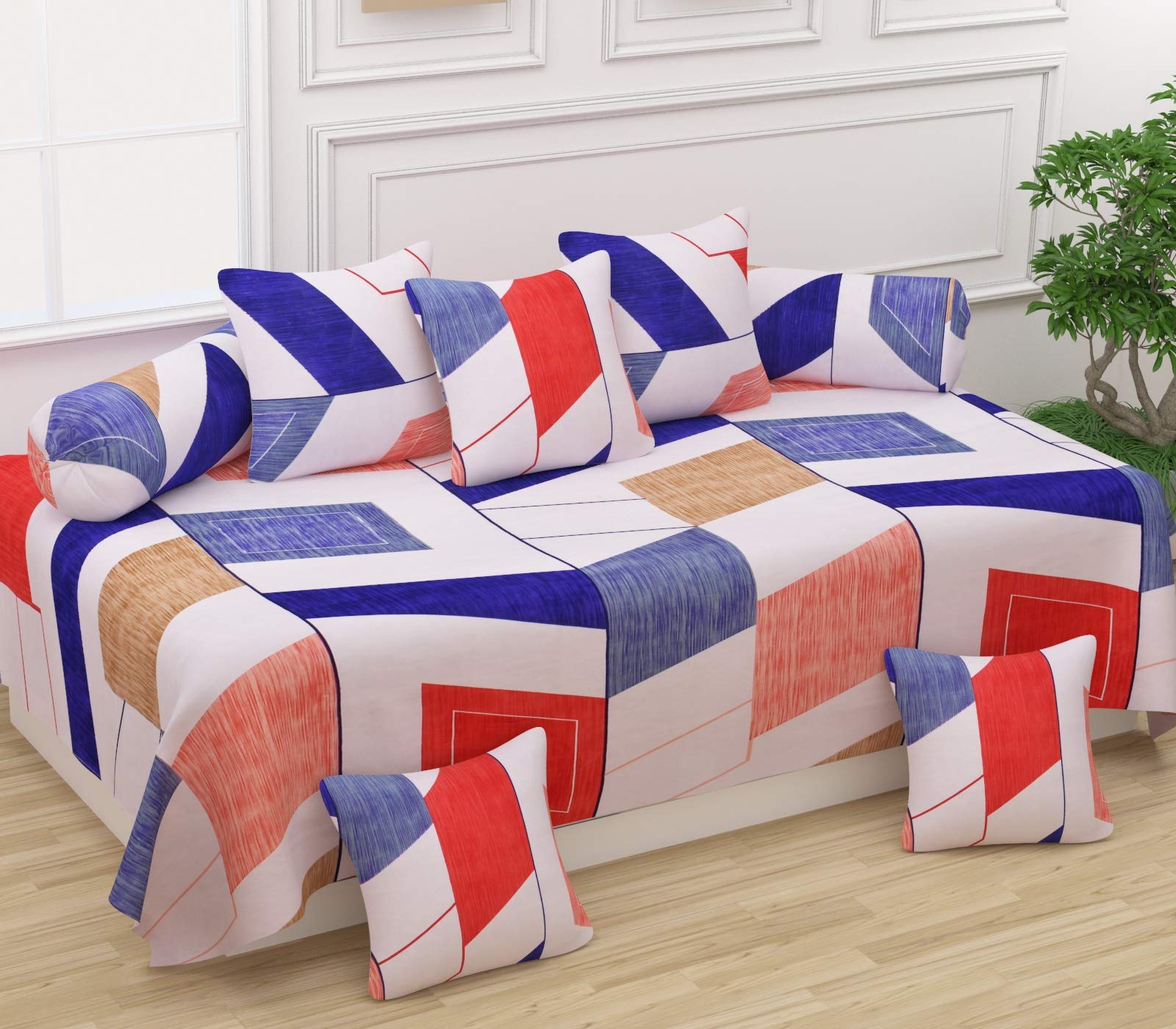 AASHIYANA SAJONA Glace Cotton Designer Printed Diwan Set Covers 8 Pieces, 1 Single Diwan Bedsheet (61” X 91”) with 5 Cushion Covers (16” X 16”) & 2 Bolster Covers (16” X 32”) - Multicolor-image-21