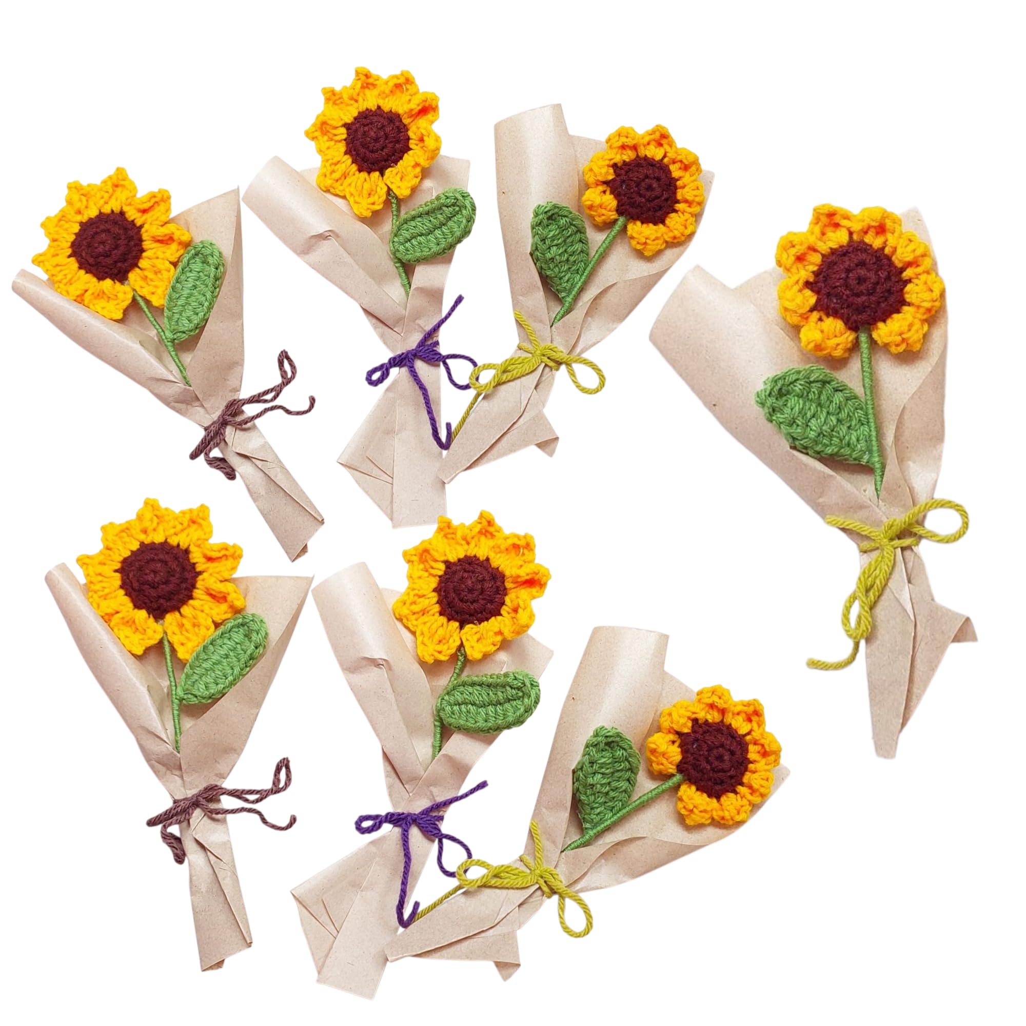 Mini Crochet Sunflower Flower Bouquet, Jute Wrapped for Birthday, Anniversary, Mother's Day, Father's Day, or Graduation-image-34