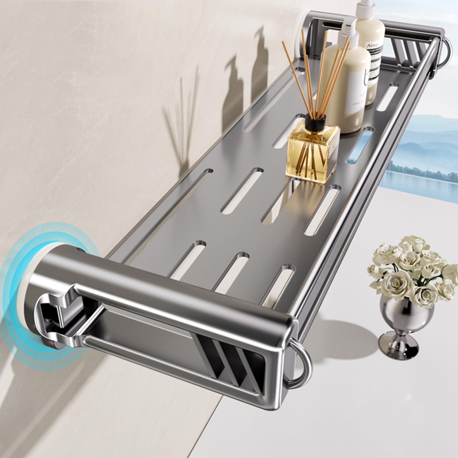 TruRim Shower Caddy Suction Cup Suction Cup Bathroom Organizer - Heavy Duty Wall Mount Shelf with Drainage Holes