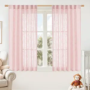 LAMIT Pink Linen Curtains 54 Inch Length 2 Panels, Light Filtering Panels Back Tab and Rod Pocket Neutral Drapes for Kids Room/Window/Bedroom, 52 x 54 Inch