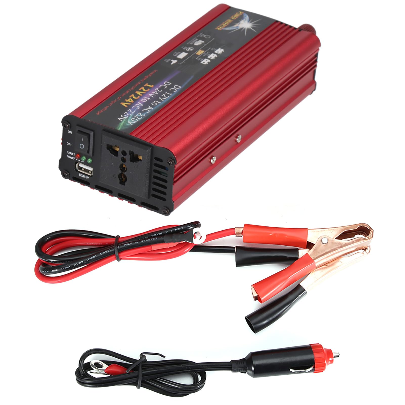 Inversor 2000W 12V/24V a 220V, Convertidor de Corriente para Coche, Inversor Solar de Onda Sinusoidal Pura para Autocaravana, Furgoneta, Barco