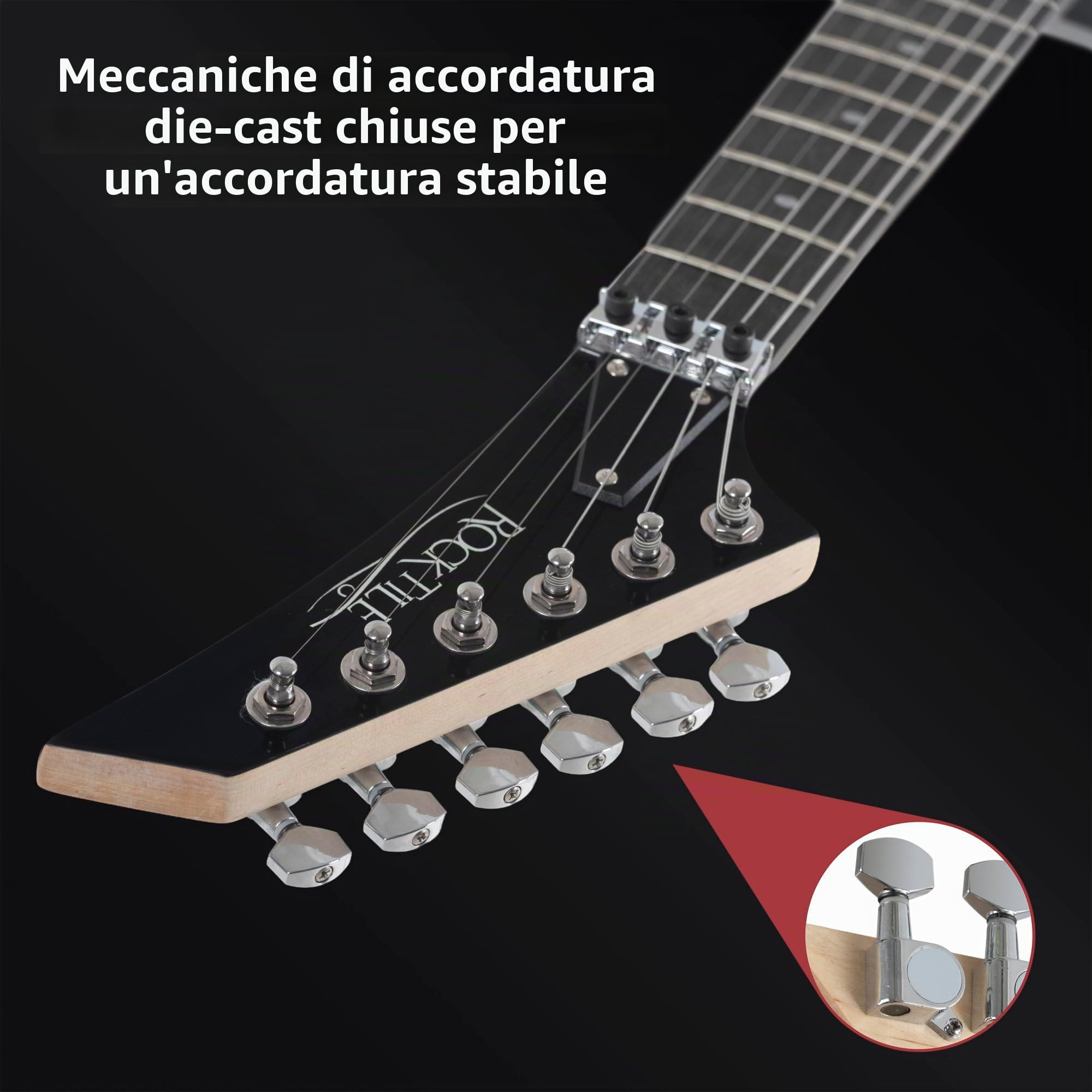 Rocktile MG-3013 Blade Chitarra Elettrica - Serie Heavy a 6 corde con corpo in tiglio, manico in acero, 2 Humbucker, FR-Style Tremolo, 22 tasti, scala 25,5" Mensur, cavo e accessori - Black